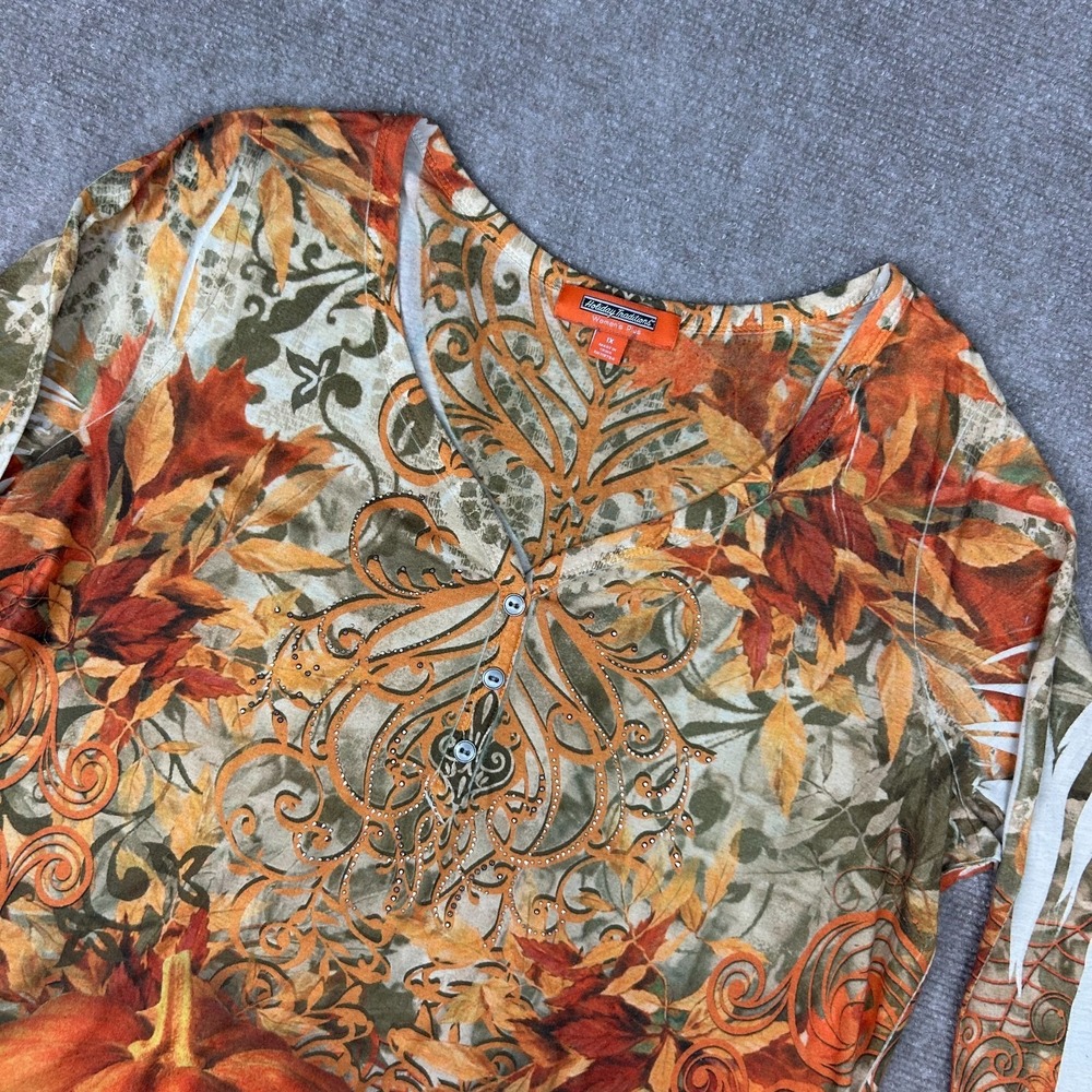 Holiday Traditions Tunic Top Womens 1X Multi Stretch All Over Print Long Sleeve